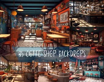 Coffee Shop Digital Backdrops: Sleek Cafe Scenes (PNG/JPEG)