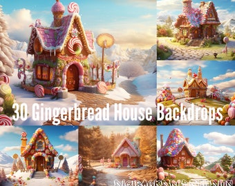 Gingerbread House Photography Backdrops: High-Res PNG, JPG (Digital Download)