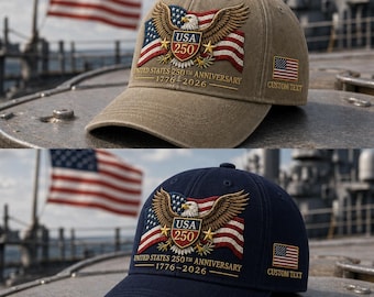 Custom USA 250th Anniversary Hat 1776–2026 Patriotic Eagle Embroidered Cap Personalized American Flag Gift