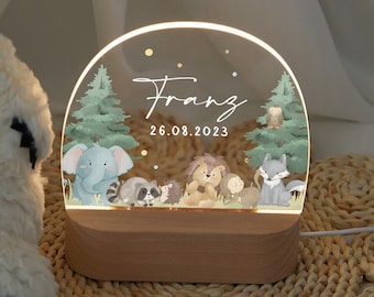 Custom baby animal night light with name and birth date, baby room decor, bedside lamps, christening gifts, birth gifts