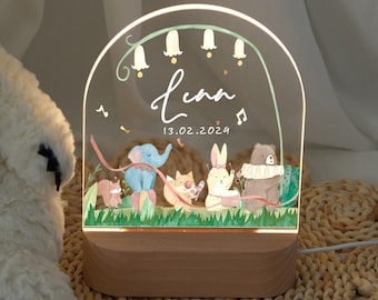 Personalized night light for bab animal musical party, baby gift birth, night light baby, cute animal night lamp, baby room decor lamp