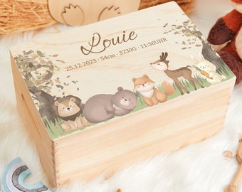 Boîte à souvenirs de Pâques avec nom et dates de naissance pour les enfants, boîte à souvenirs bébé personnalisée, boîte à souvenirs en bois, cadeaux pour bébé, cadeau de naissance, cadeau de baptême