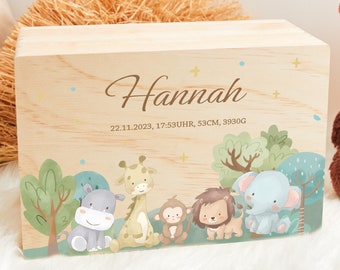 Caja de memoria de bebé de regalo de Pascua personalizada con mono, caja de recuerdo con nombre de bebé y fechas de nacimiento, caja de memoria de madera, regalo de nacimiento de bebé, regalo de bautismo