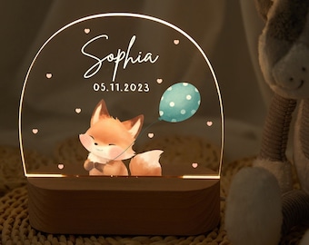 Personalized Night Light, Cute Fox Night Lamp with Baby Name, Special Baby Gifts, Baby Shower Gift, Baptism, Bedside Lamp, Easter gift