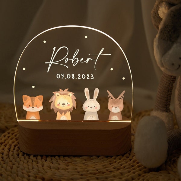 Personalisierte Nachtlampe, Tieracryl Nachtlampe, niedliche Babynachtlampe, kostbares Babytaufgeschenk, spezielles Kindergeburtstagsgeschenk