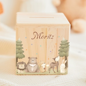 Custom baby money box, wooden money box, children money box with name, customized piggy bank, easter gift, baptism gift, gift for kids Design 2