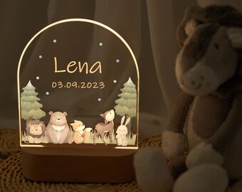 Baby Nachtlampe personalisiert, süsse Tiere Nachtlicht, Baby Geschenk Geburt, Baby Geschenk personalisiert, Ostergeschenk Taufgeschenk, Geburtstagsgeschenk