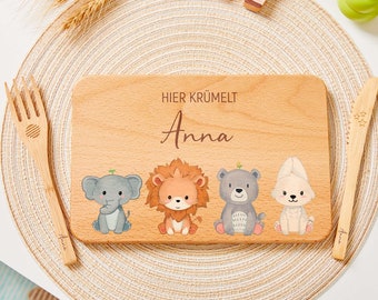 Personalisierter Holz Frühstücksteller für Kinder, Holzbrett mit Gravur, Frühstücksbrett, Kleinkind Geschenk, Brett mit Baby Namen, Geschenk zur Geburt