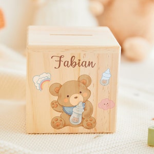 Cadeaux de Pâques tirelire pour bébé, tirelire personnalisée pour enfants, tirelire en bois, tirelire pour enfants avec prénom, tirelire personnalisée, cadeau de baptême Design 1