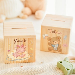 Cadeaux de Pâques tirelire pour bébé, tirelire personnalisée pour enfants, tirelire en bois, tirelire pour enfants avec prénom, tirelire personnalisée, cadeau de baptême image 5