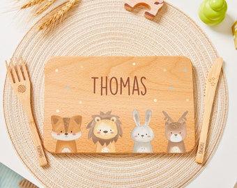 Custom Baby Easter Plate Gift with Wooden Child-Safe Knife and Fork, Personalized Kids Dining Set, Wooden Board with Name, Kids Feeding Set