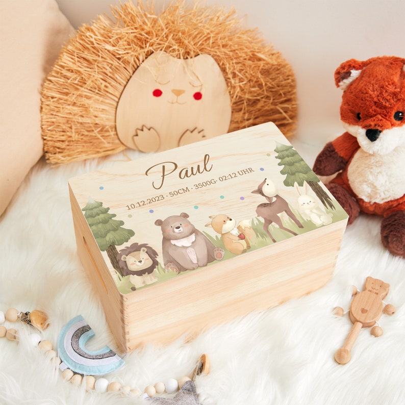 Personalized baby memory box, souvenir box with baby name and birth dates, wooden memory box, easter gift, baby gifts, birth gift zdjęcie 2