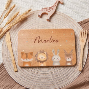 Custom Baby Easter Plate Gift with Wooden Child-Safe Knife and Fork, Personalized Kids Dining Set, Wooden Board with Name, Kids Feeding Set image 7