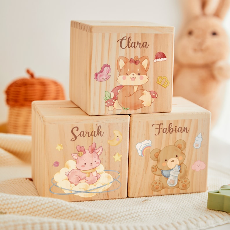 Easter baby money box gifts, personalized kids money box, money box wood, children money box with name, customized piggy bank, baptism gift image 3