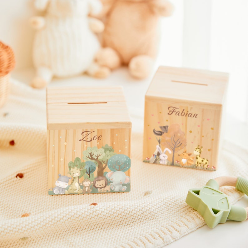Custom baby money box, wooden money box, children money box with name, customized piggy bank, easter gift, baptism gift, gift for kids image 5