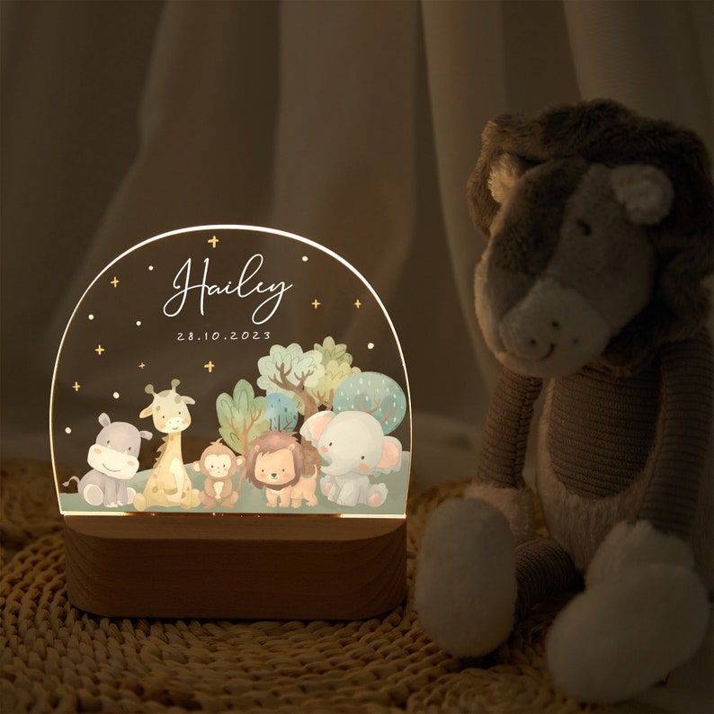 Personalized night light baby, animal lamp, baby gift birth, birthday gift, easter and christening gift, nursery decor, bedside lamp zdjęcie 1