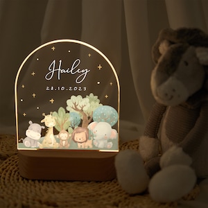 Personalized night light baby, animal lamp, baby gift birth, birthday gift, easter and christening gift, nursery decor, bedside lamp zdjęcie 5