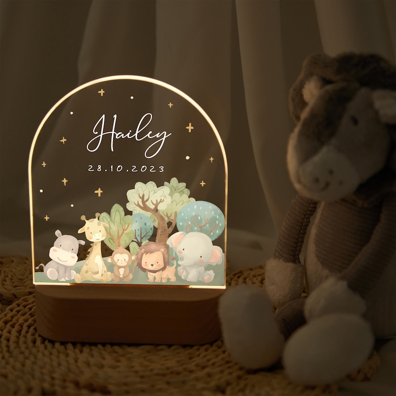 Personalized night light baby, animal lamp, baby gift birth, birthday gift, easter and christening gift, nursery decor, bedside lamp Long