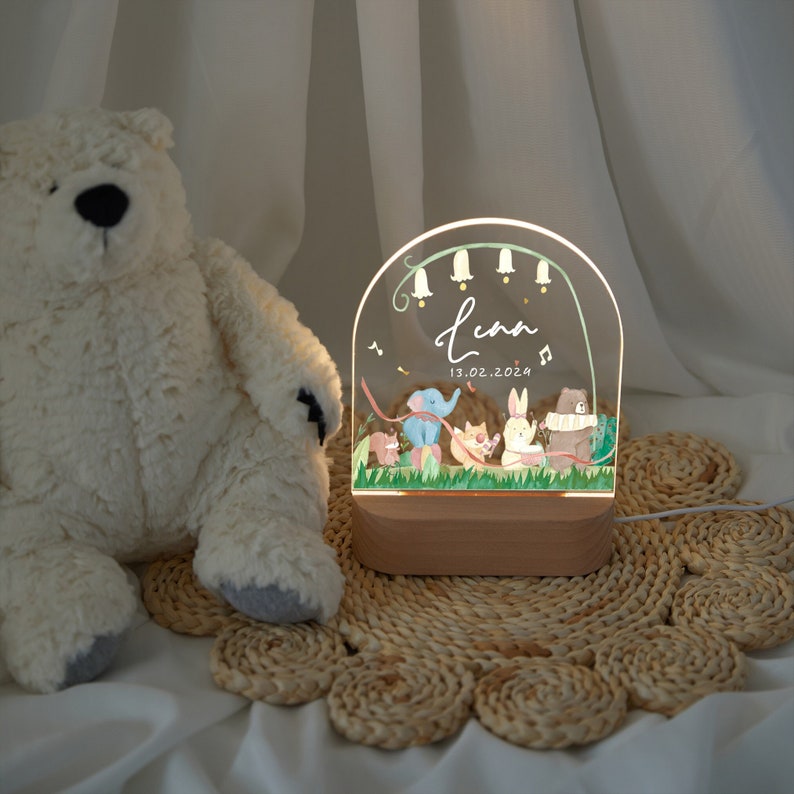 Veilleuse personnalisée pour fête musicale animal bab, cadeau naissance bébé, veilleuse bébé, lampe de nuit animal mignon, lampe déco chambre bébé image 1