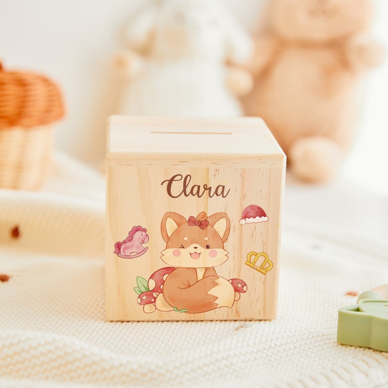 Cadeaux de Pâques tirelire pour bébé, tirelire personnalisée pour enfants, tirelire en bois, tirelire pour enfants avec prénom, tirelire personnalisée, cadeau de baptême Design 2