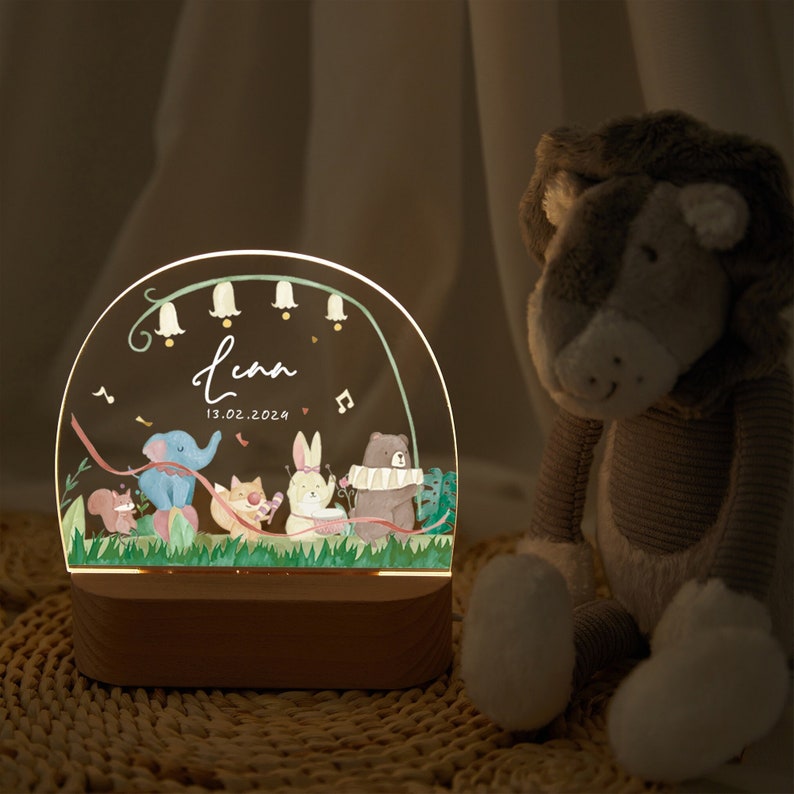 Veilleuse personnalisée pour fête musicale animal bab, cadeau naissance bébé, veilleuse bébé, lampe de nuit animal mignon, lampe déco chambre bébé Short