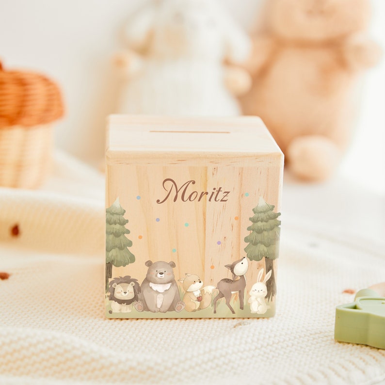 Custom baby money box, wooden money box, children money box with name, customized piggy bank, easter gift, baptism gift, gift for kids Design 2