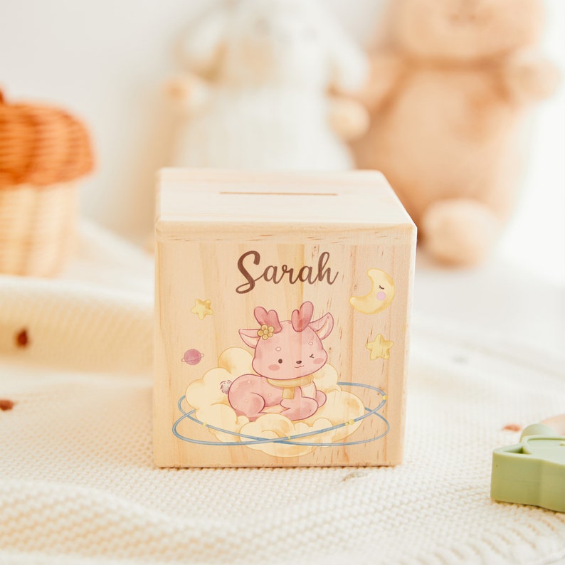 Cadeaux de Pâques tirelire pour bébé, tirelire personnalisée pour enfants, tirelire en bois, tirelire pour enfants avec prénom, tirelire personnalisée, cadeau de baptême Design 3