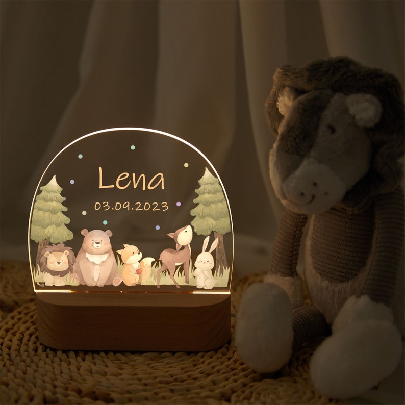 Baby Nachtlampe personalisiert, süsse Tiere Nachtlicht, Baby Geschenk Geburt, Baby Geschenk personalisiert, Ostergeschenk Taufgeschenk, Geburtstagsgeschenk Short