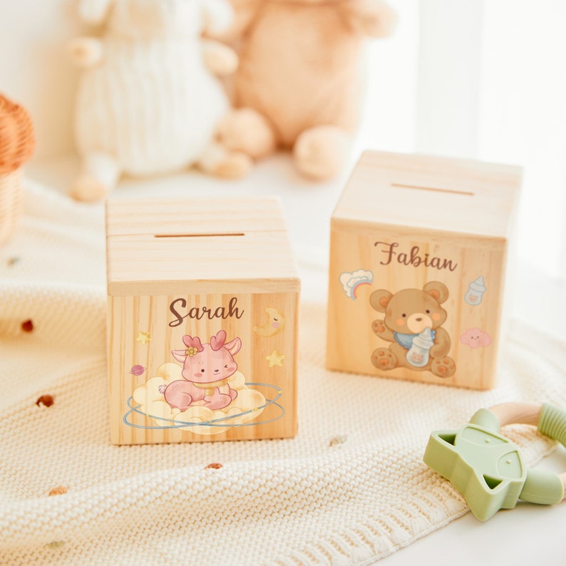 Cadeaux de Pâques tirelire pour bébé, tirelire personnalisée pour enfants, tirelire en bois, tirelire pour enfants avec prénom, tirelire personnalisée, cadeau de baptême image 5