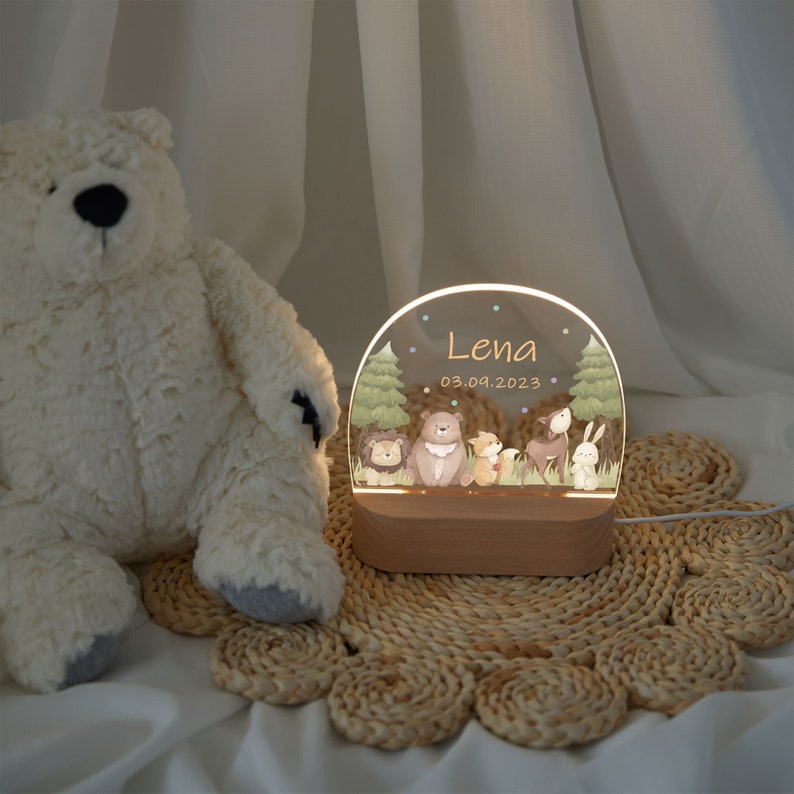 Baby Nachtlampe personalisiert, süsse Tiere Nachtlicht, Baby Geschenk Geburt, Baby Geschenk personalisiert, Ostergeschenk Taufgeschenk, Geburtstagsgeschenk Bild 7