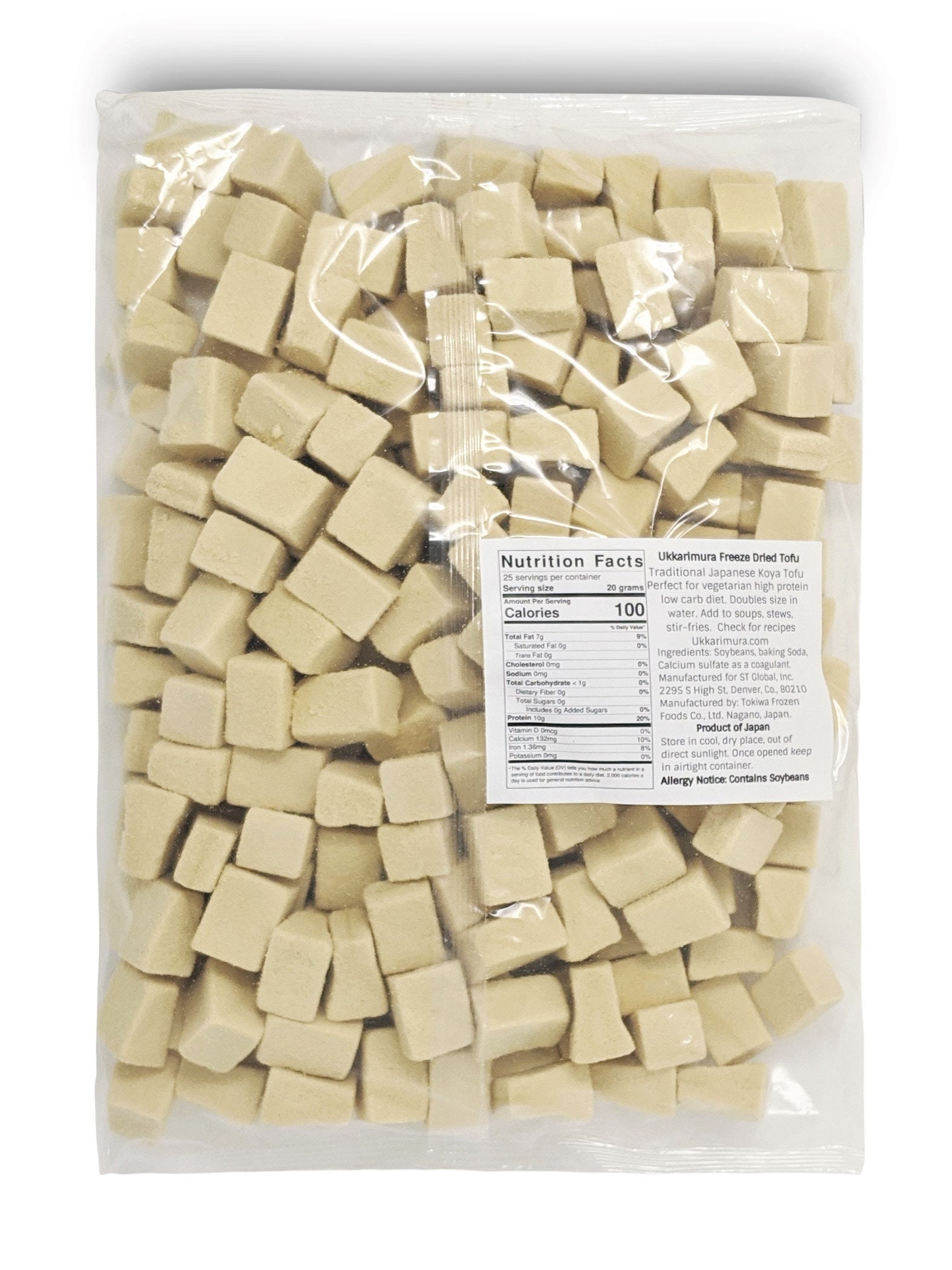 High Protein, Keto Friendly, Vegan, Freeze Dried Tofu 1.1lb Bag, Low