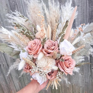 Wedding Bouquet - Bridal Bouquet - Boho Wedding Bouquet- Light pink Fall Bouquet - Artificial Bride Flowers - Dried - Accessories