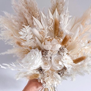 White Wedding Bouquet - Bridal Bouquet - Boho Wedding Bouquet-white Rust Cinnamon Bouquet - Artificial Bride Flowers - Dried -