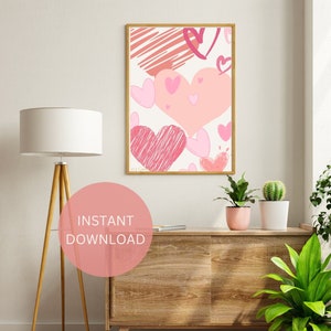 Hot Pink Love Heart Printable Wall Art | Nursery & Girls Room |  Baby Shower Gift | Instant Download Print