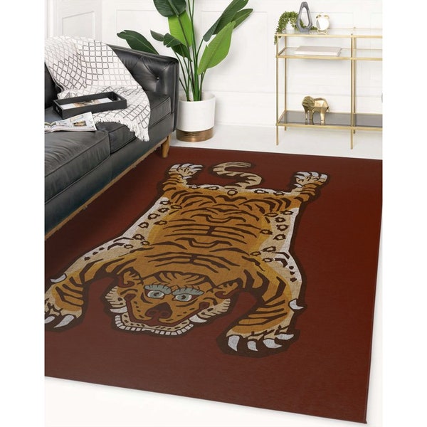 Tibetan Tiger Animal Bohemian mid century modern rug MCM art deco Personalized Gift Woven Designer Custom Scandi Bespoke Hygge Wabi Sabi