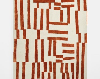 100% New Zealand wool Handmade art deco rug, ivory terracotta mid century rug modern rugs mid century modern rug, geometric rug Bauhaus rug