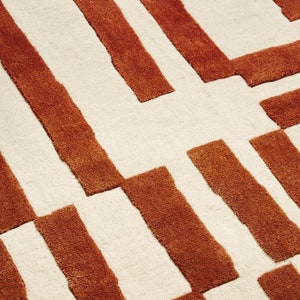 100% Neuseeländische Wolle Handgefertigter Art-Deco-Teppich, Elfenbein-Terrakotta, Mid Century-Teppich, moderner Teppich, geometrischer Teppich Bauhaus-Teppich Bild 3
