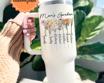 Birth Flower 40oz Tumbler, Plant Mom Tumbler,Mother's Day Gift, Mothers Day Cup, Plant Lover Gift, Plant mom Cup, Custom Birth Flower