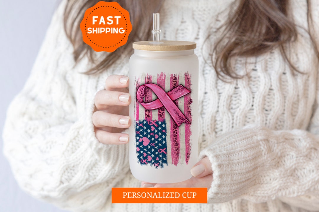 Breast Cancer Survivor Glass Cup, Cancer Warrior Frosted Tumbler With ...