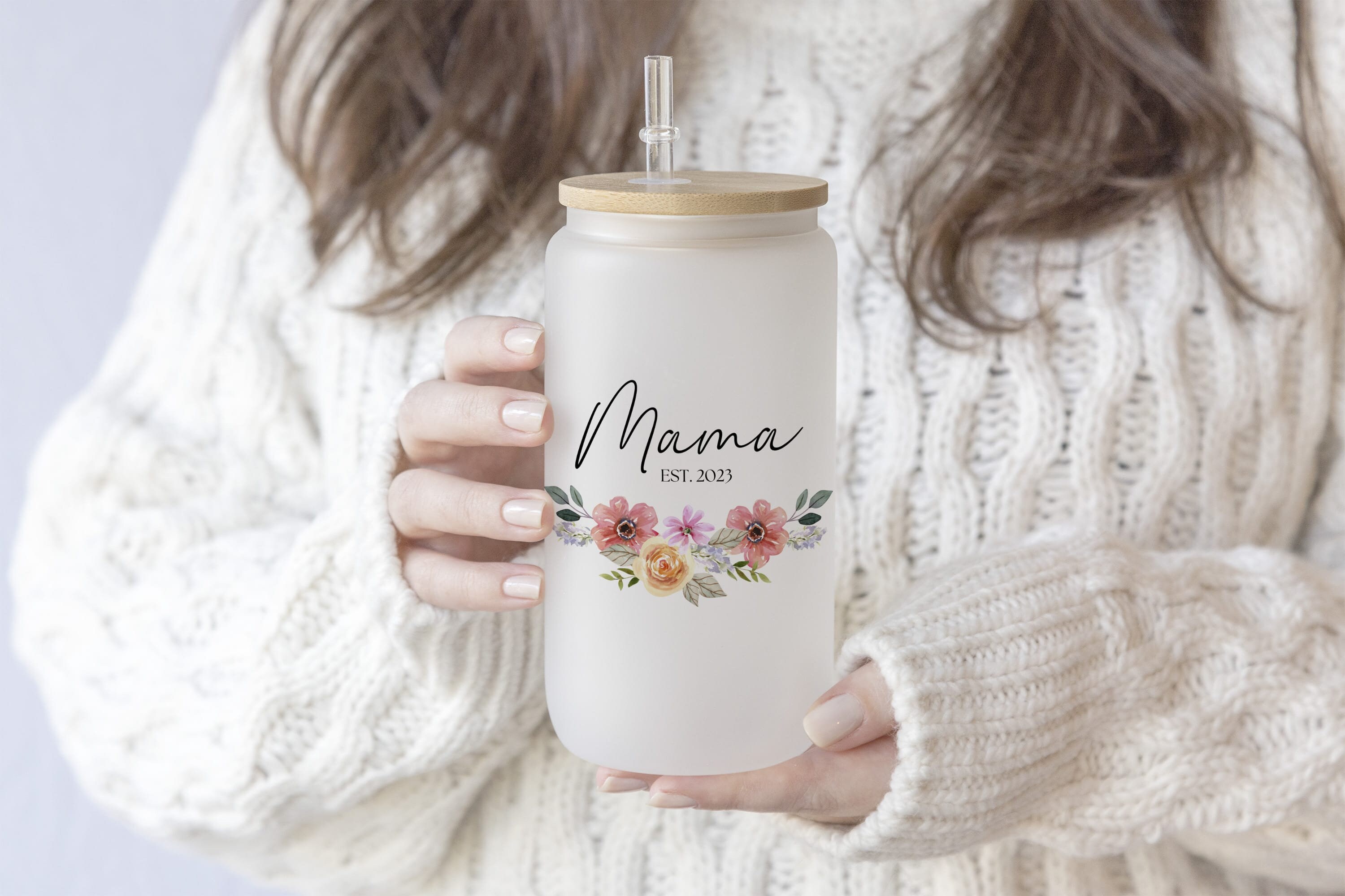 Mama Iced Coffee Cup Glass Cup With Lid and Straw Glass Can for Mom  Mother's Day Gift Idea Birthday New Mom Gift EB3496MOM 