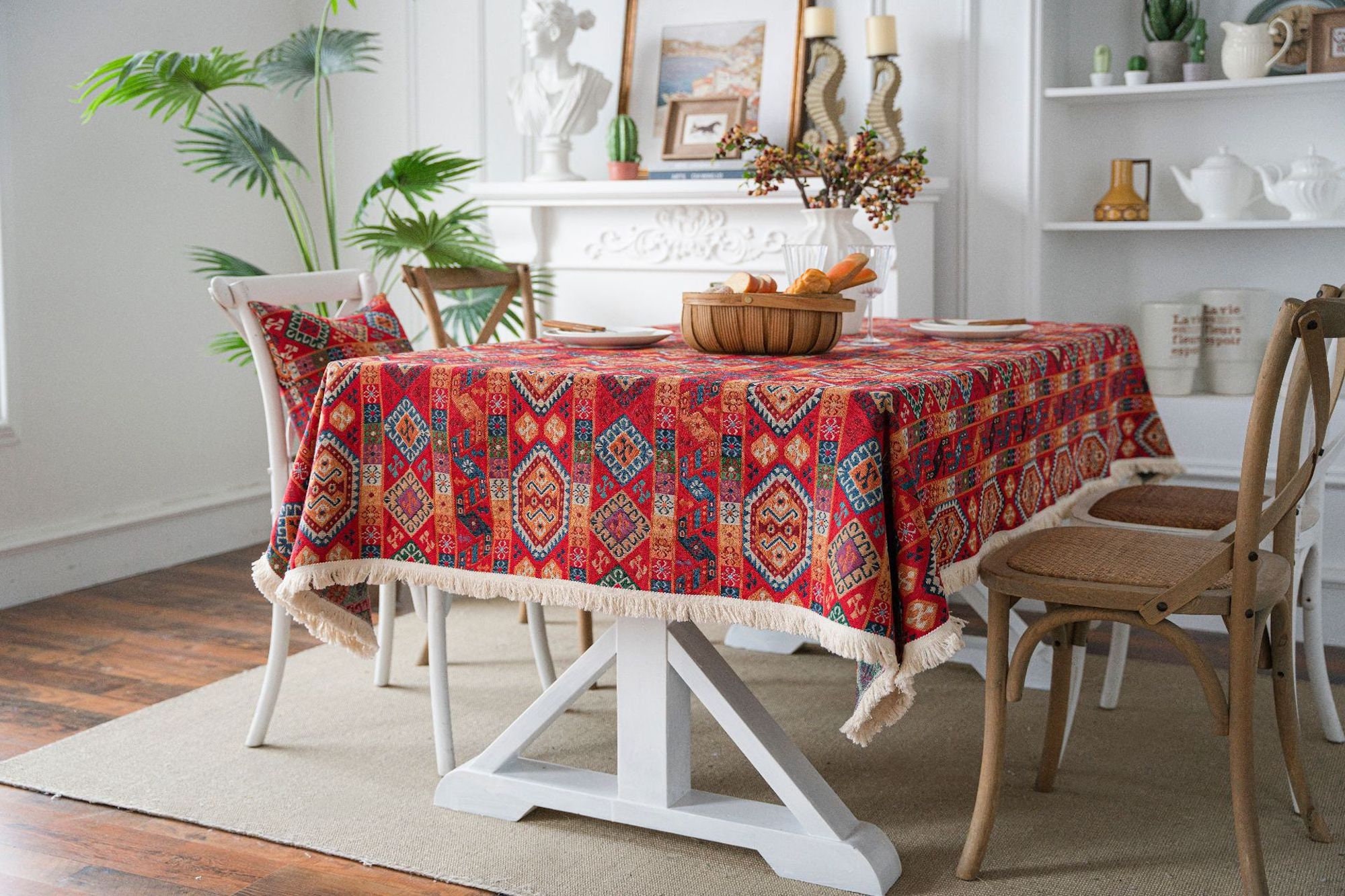 Oval Boho Tablecloth for Oval Table Covers, Wrinkle Free Bohemian Style  Design Table Cloth for Dining Room, Tabletop Decoration , 60 x 102  Inch(Retro