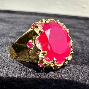 Natural Ruby 14K Gold Men&#39;s Ring, 14K Yellow Gold Ruby Ring, Wedding and Engagement Ring For Men&#39;s, Gold Ring Gift For Him