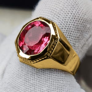 14k Solid Gold Ruby Engagement Ring for men, Red Gemstone July Birthstone Men&#39;s Wedding Band, Men&#39;s Gif, Father day Gift