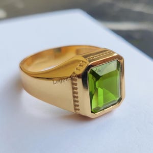 Natural Peridot Men&#39;s Ring, 14K Solid Yellow Gold Ring, men’s signet ring, peridot wedding band, birthstone ring, Personalized Gift for Him