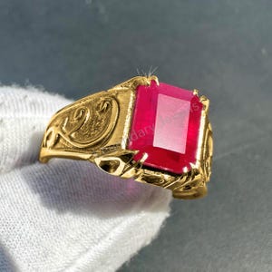 Natural Ruby 14K Gold Men&#39;s Ring, 14K Yellow Gold Ruby Ring, Wedding and Engagement Ring For Men&#39;s, Gold Ring Gift For Him