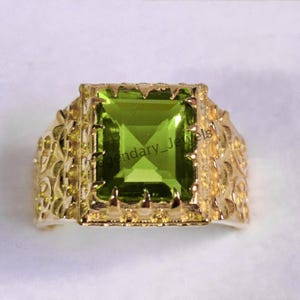 Peridot Ring For Men, Solid 14k Yellow Gold, AAA Quality Peridot Ring, Handmade Gold Engagement Ring, Personalized Gift for Men