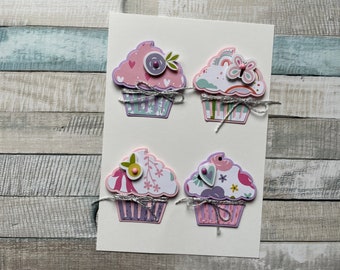 4 Stück Cupcake Embellishments/Card Candys/Kartenaufleger/Kartenschmuck/Verzierung/Scrapbooking