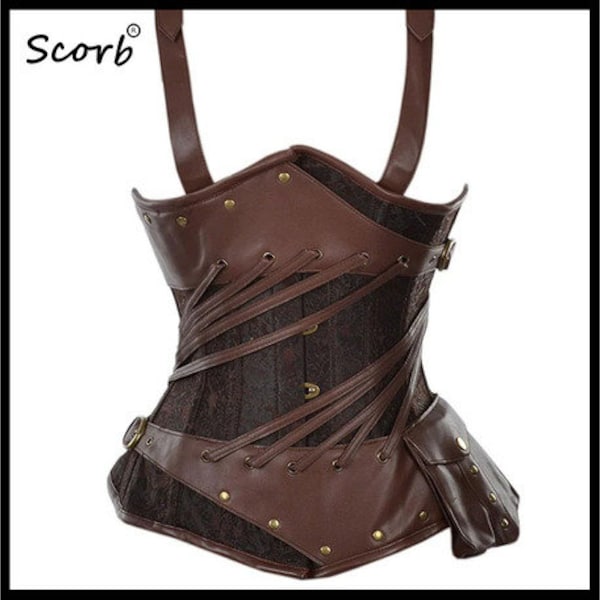 BRAND NEW Steampunk Underbust Corset | Heavy duty Leather corset | Brown Nappa Leather Corset | Multiple Design | All Sizes