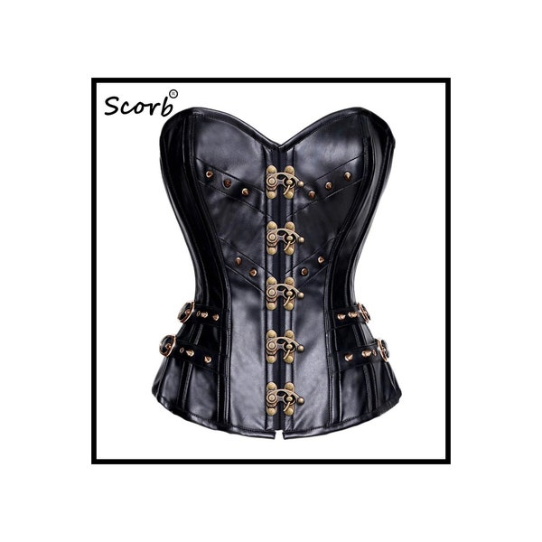 BRAND NEW Over-bust black Leather Gothic Corset | Faux Leather Corset | Multiple Design | All Sizes