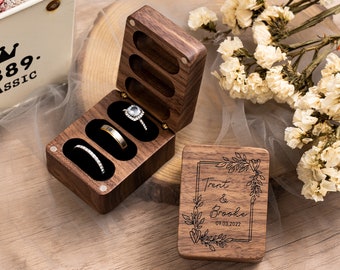 Triple Slots Wedding Ring Box, Engagement Ring Box Personalized, Wooden Ring Box for Wedding Ceremony, Ring Bearer Box, Anniversary Gifts